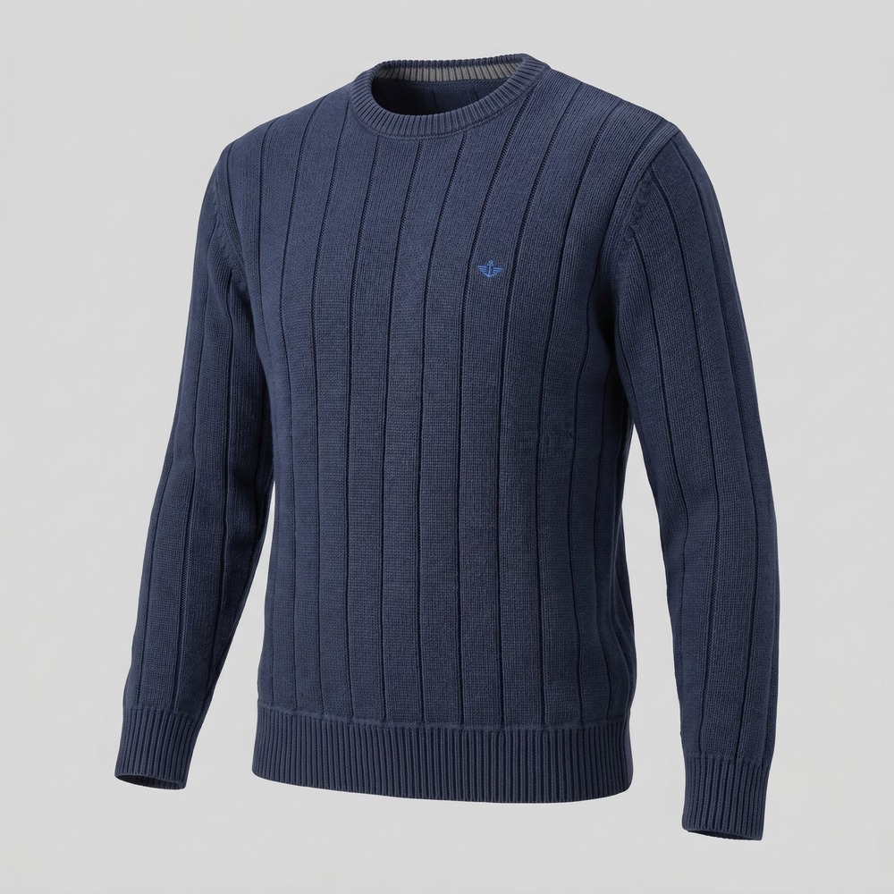 Dockers Mens Large Navy Blue Sweater Crewneck Ribbed Knit Pullover Anchor Logo
